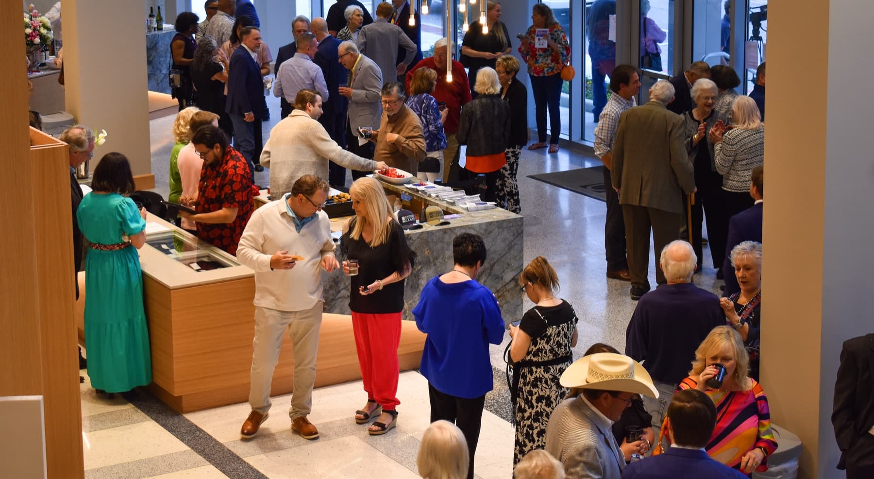 Visitors gathered in the Goddard Center lobby
