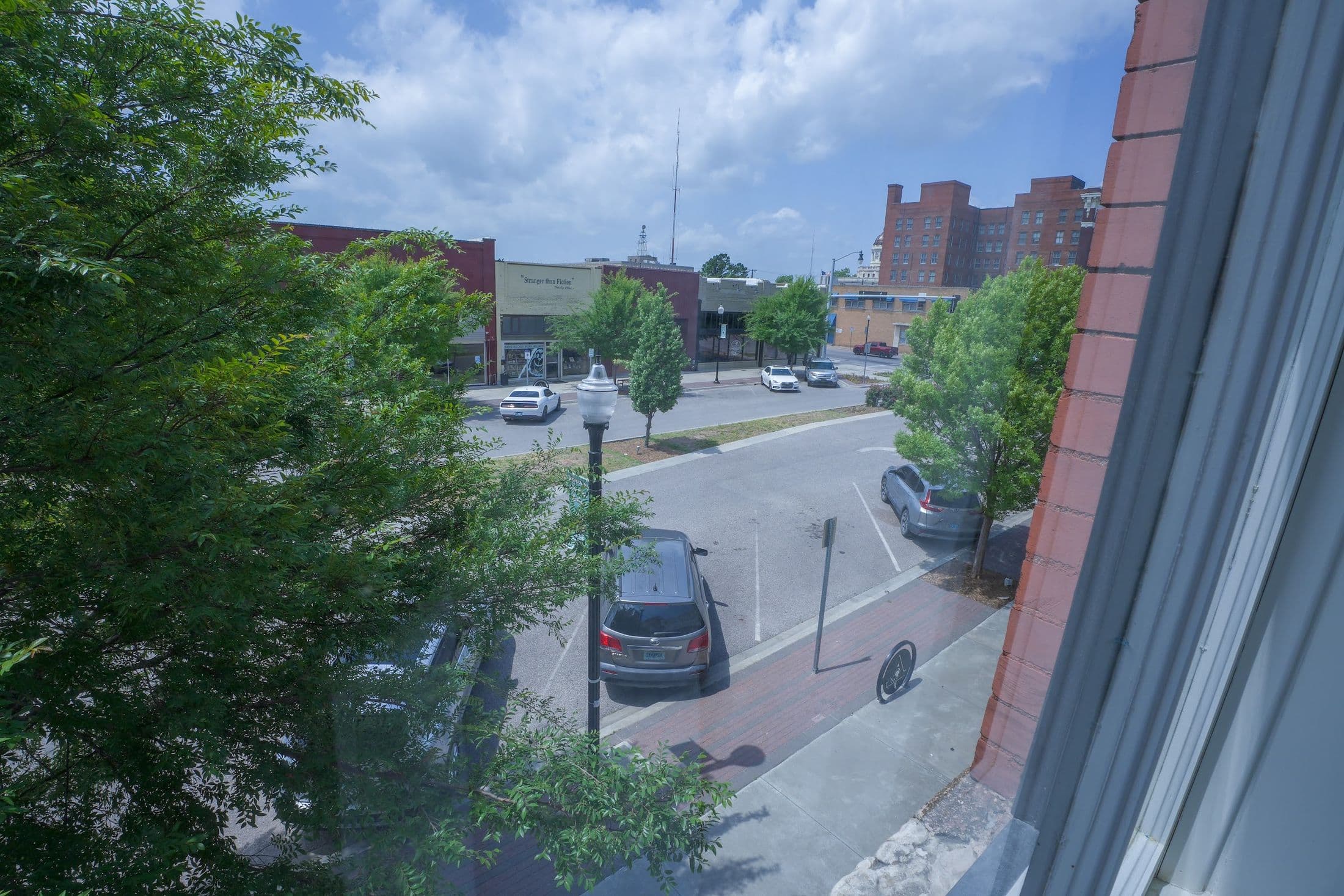Main Street in downtown Ardmore seen from a Whistlestop window